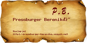 Pressburger Bereniké névjegykártya